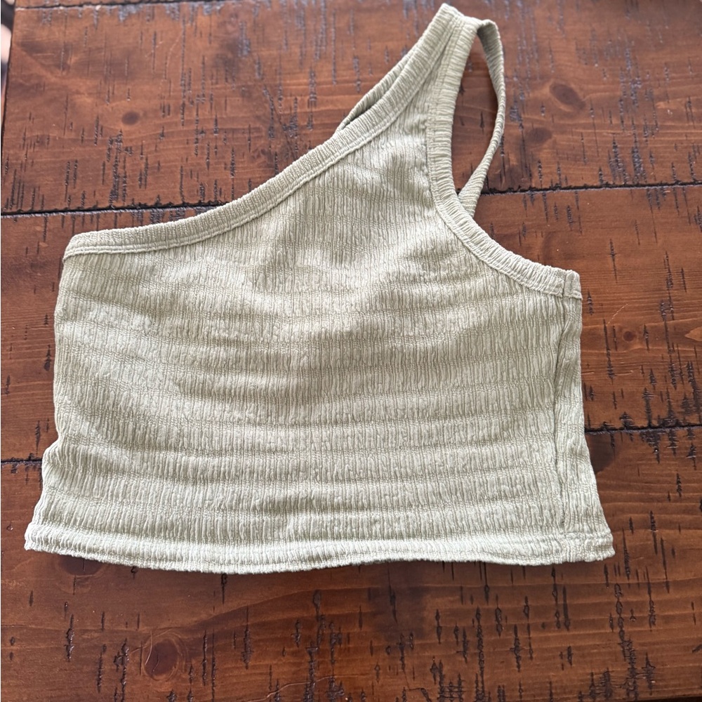 American Eagle Outfitters Light Green Asymmetrical Crop Top